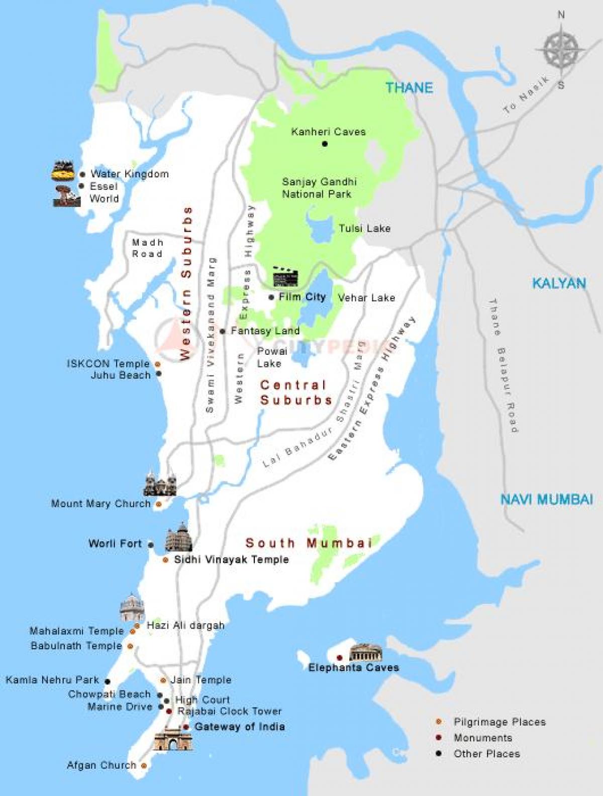 Bombay touristische Karte - Bombay city map tourist (Maharashtra, Indien)