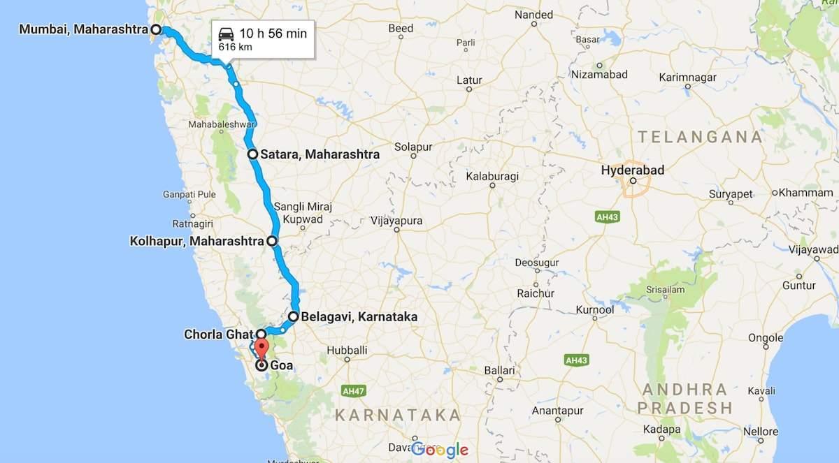 Mumbai-goa road map