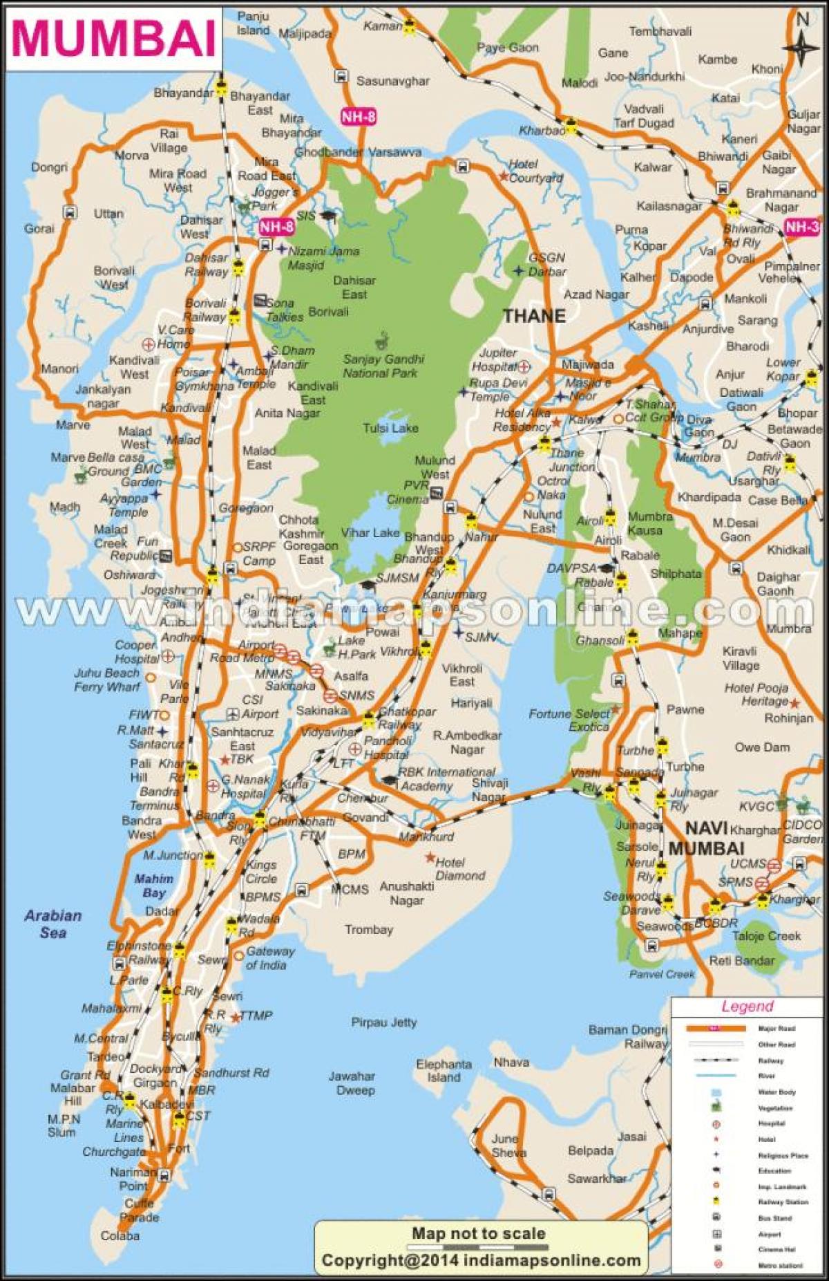 physische Karte von Mumbai